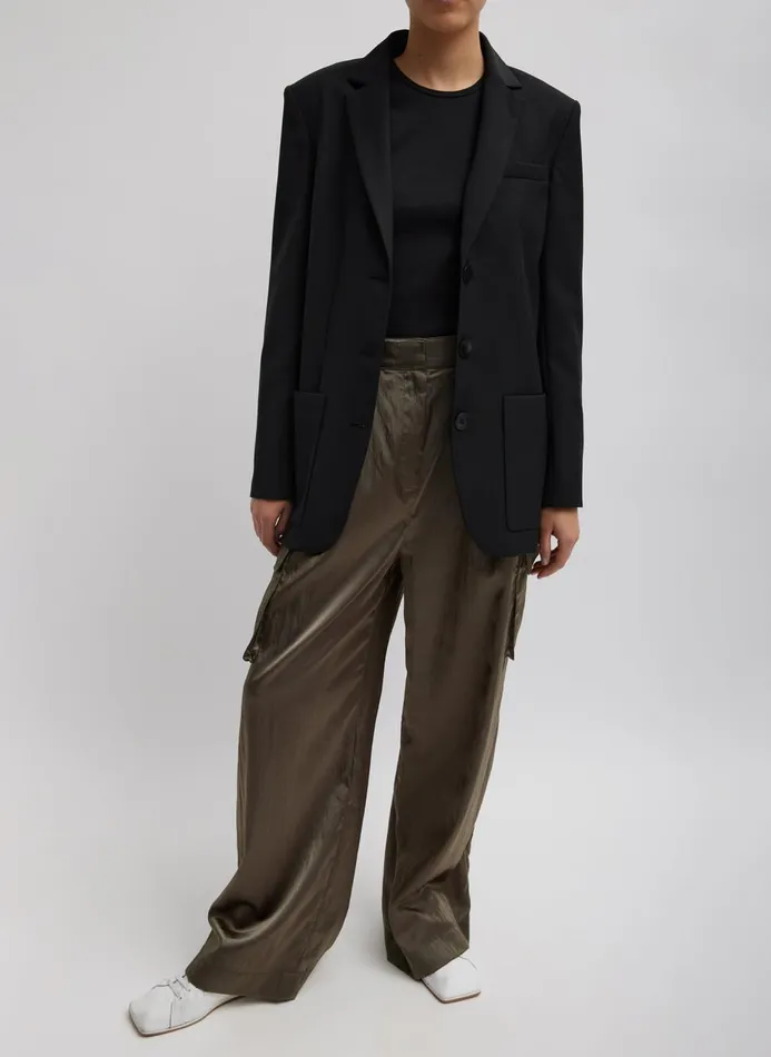 Women Pants and Shorts Tibi Shiny Nylon Pleated Stella Cargo Pant Dune