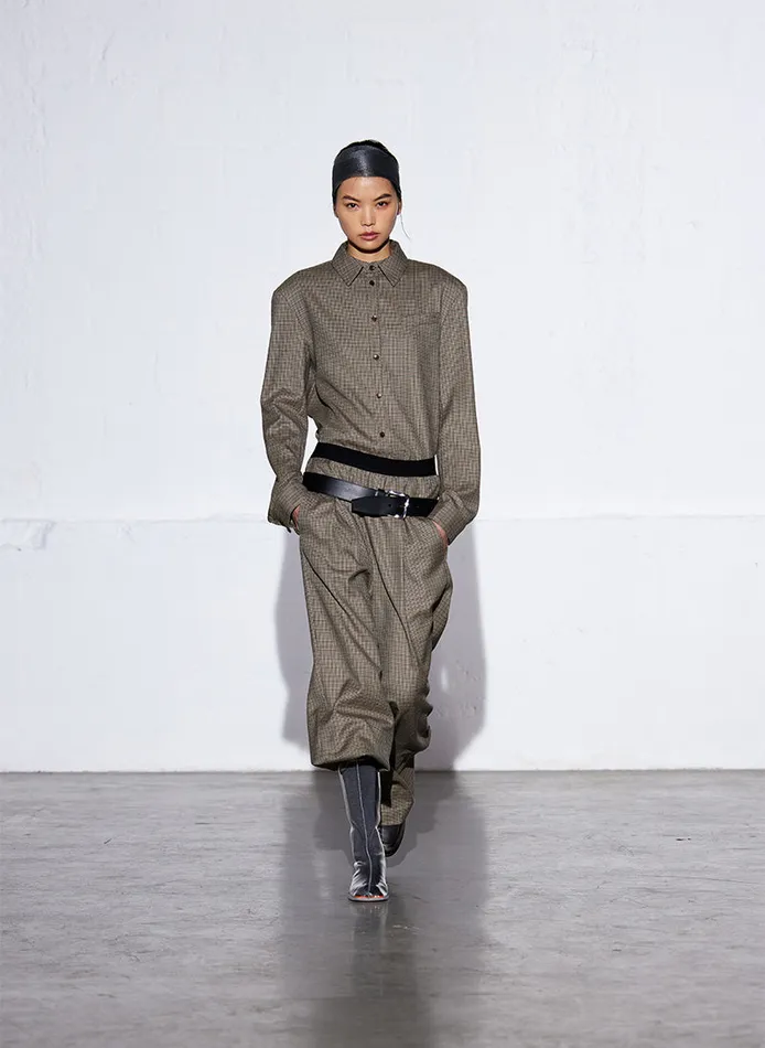 Women Pants and Shorts Tibi Thomas Menswear Check Marit Pullon Pant Tan Multi