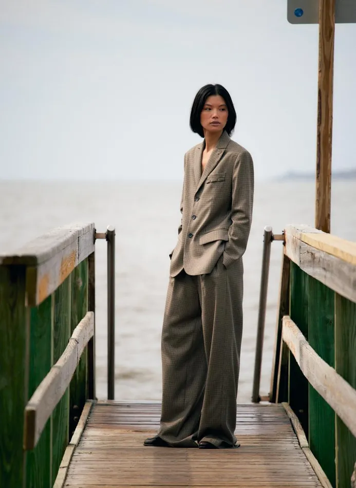 Women Pants and Shorts Tibi Thomas Menswear Check Marit Pullon Pant Tan Multi