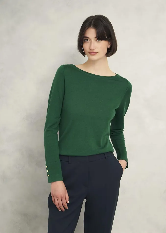 Women Perla Merino Wool Jumper Agate Green Hobbs Jumpers and Cardigans