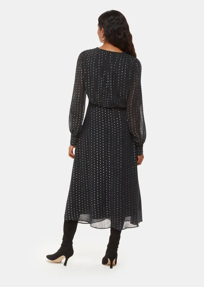Women Petite Dresses and Jumpsuits Whistles Black Petite Metallic Stripe Midi Dress