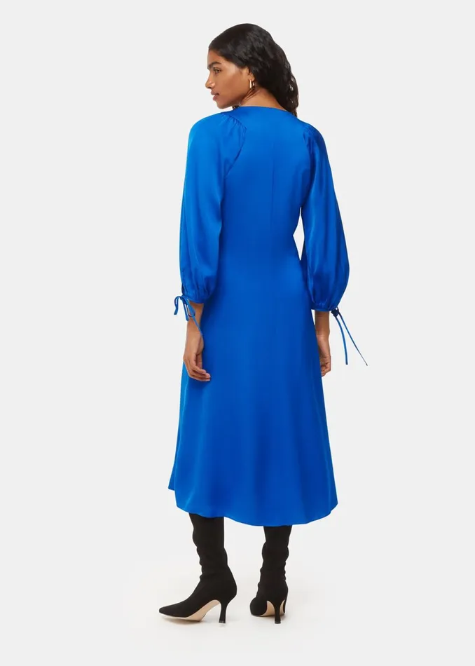 Women Petite Dresses and Jumpsuits Whistles Blue Petite Molly Satin Ruched Dress