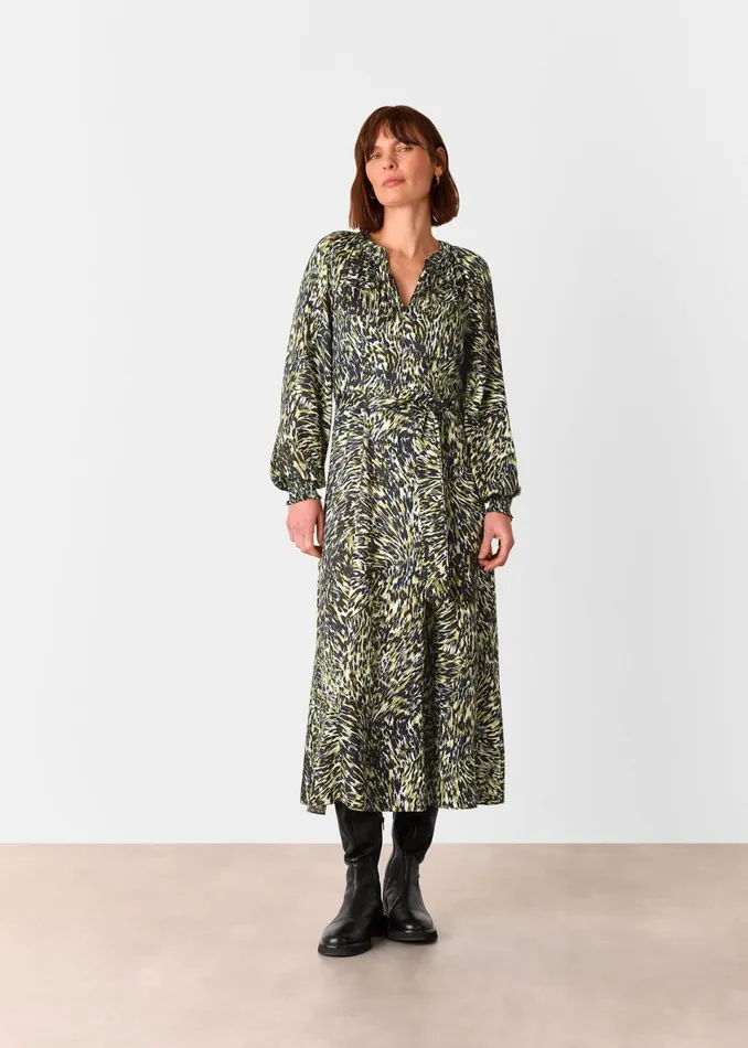 Women Petite Dresses and Jumpsuits Whistles Khaki Petite Leopard Swirl Midi Dress