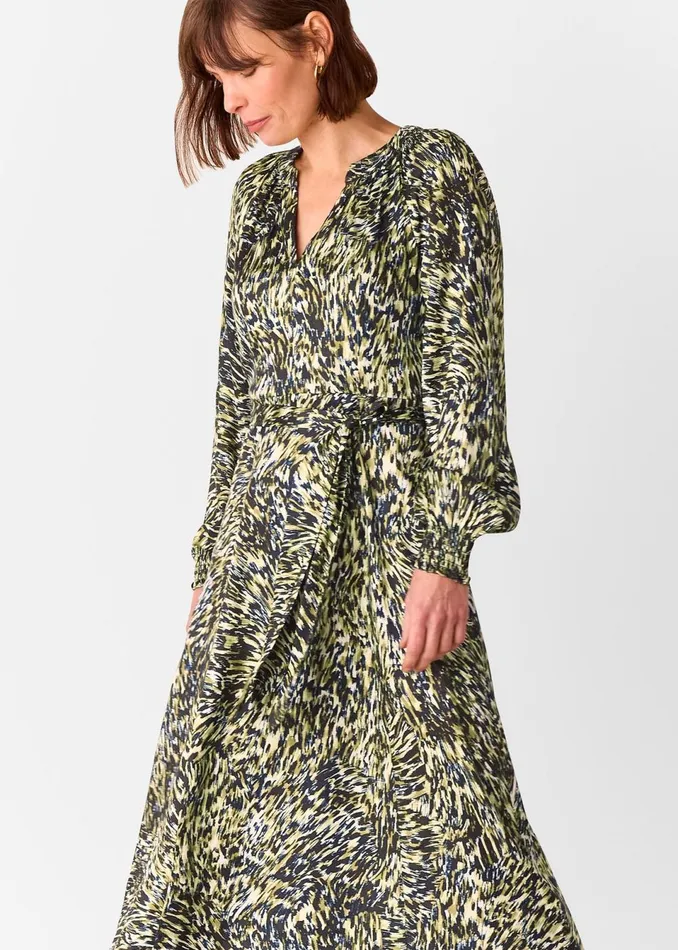Women Petite Dresses and Jumpsuits Whistles Khaki Petite Leopard Swirl Midi Dress