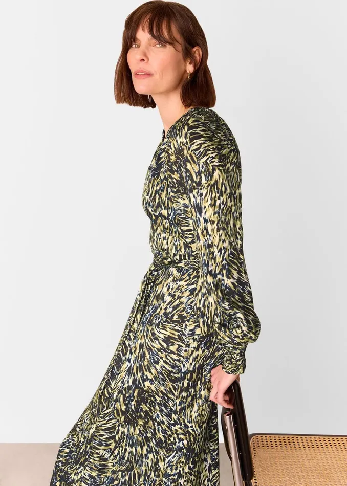 Women Petite Dresses and Jumpsuits Whistles Khaki Petite Leopard Swirl Midi Dress