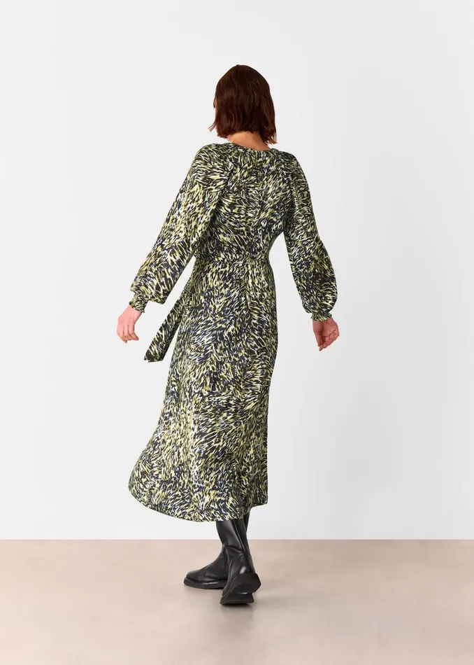 Women Petite Dresses and Jumpsuits Whistles Khaki Petite Leopard Swirl Midi Dress