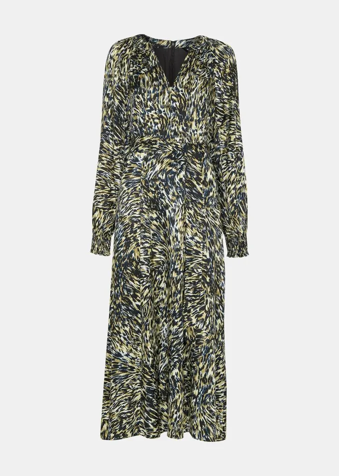 Women Petite Dresses and Jumpsuits Whistles Khaki Petite Leopard Swirl Midi Dress