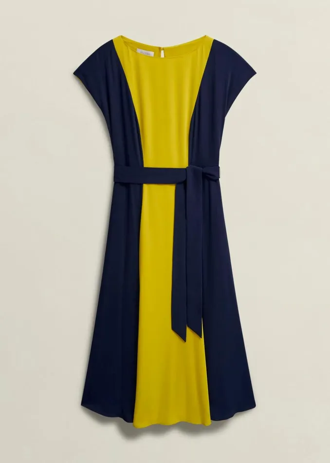 Women Petite Emery Tie Belted Dress Navy Yellow Hobbs Dresses and Jumpsuits