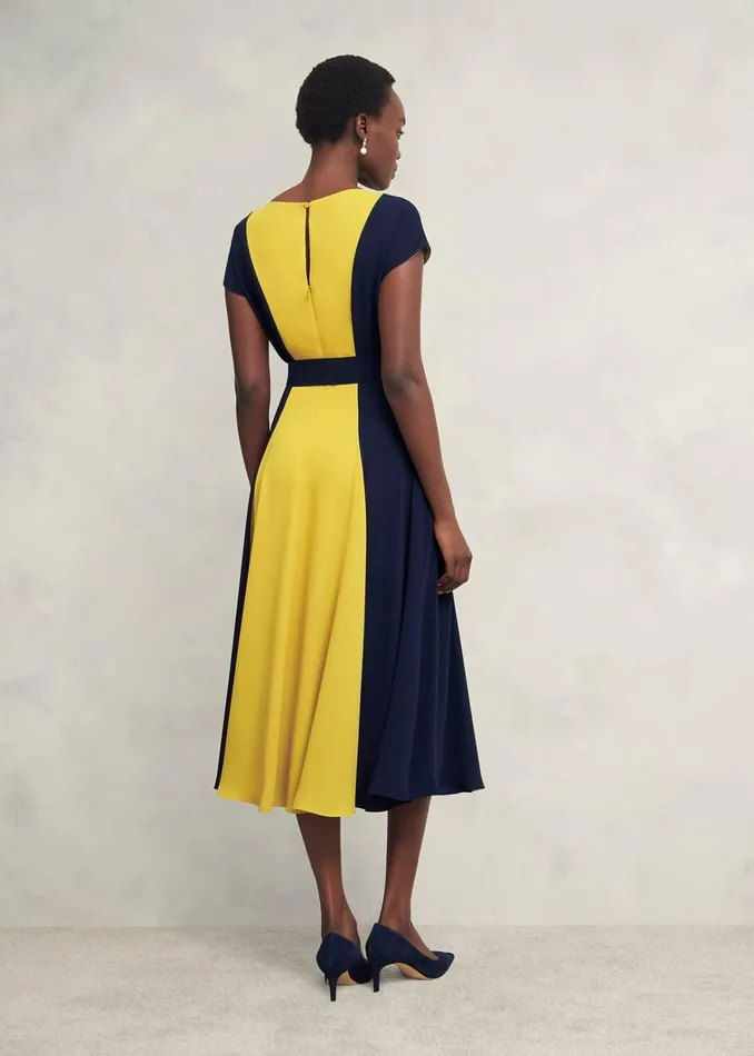 Women Petite Emery Tie Belted Dress Navy Yellow Hobbs Dresses and Jumpsuits