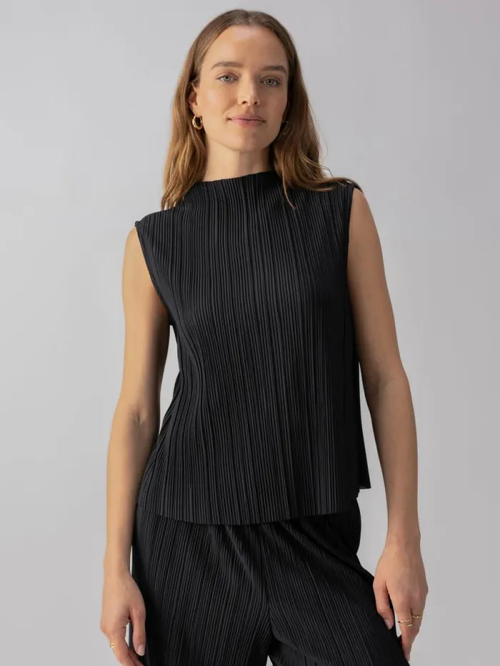 Women Plisse Mock Neck Top Black Sanctuary Clothing Tees and Tops