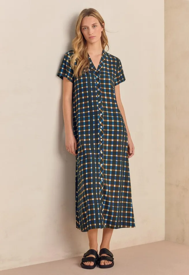 Women Printed Buttonthrough Dress Ink Brown Poetry Fashion Dresses and Skirts