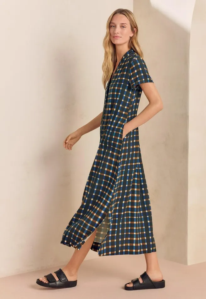 Women Printed Buttonthrough Dress Ink Brown Poetry Fashion Dresses and Skirts