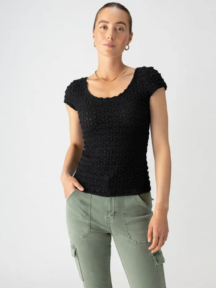 Women Pucker Up Lace Scoop Cap Tee Black Sanctuary Clothing Tees and Tops
