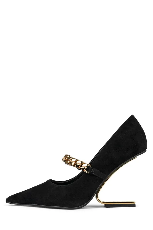 Women Pump Jeffrey Campbell HALFPAST Black Suede Gold