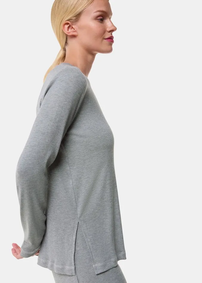 Women Pyjamas Whistles Grey Marl Rib Jersey Pyjama Top