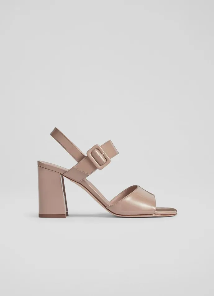 Women Rae Beige Patent Leather Large Buckle Sandals Nude LKBennett Sandals