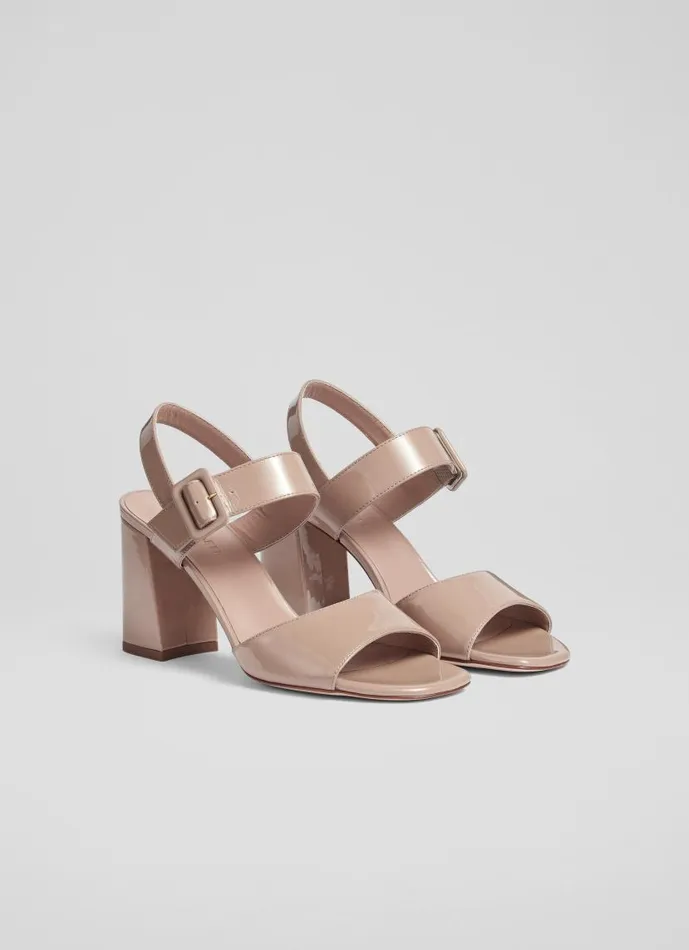 Women Rae Beige Patent Leather Large Buckle Sandals Nude LKBennett Sandals Women Rae Beige Patent Leather Large Buckle Sandals Nude LKBennett Sandals