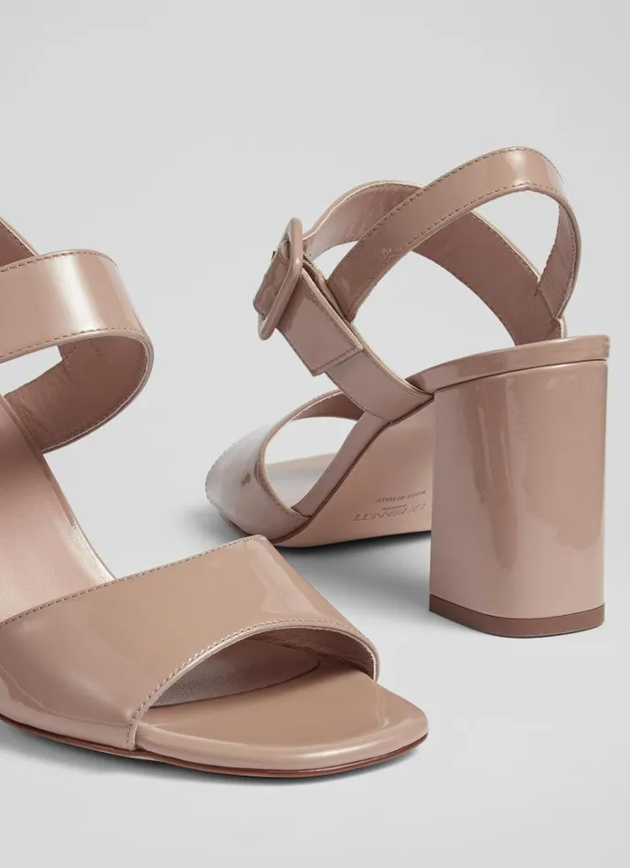 Women Rae Beige Patent Leather Large Buckle Sandals Nude LKBennett Sandals Women Rae Beige Patent Leather Large Buckle Sandals Nude LKBennett Sandals