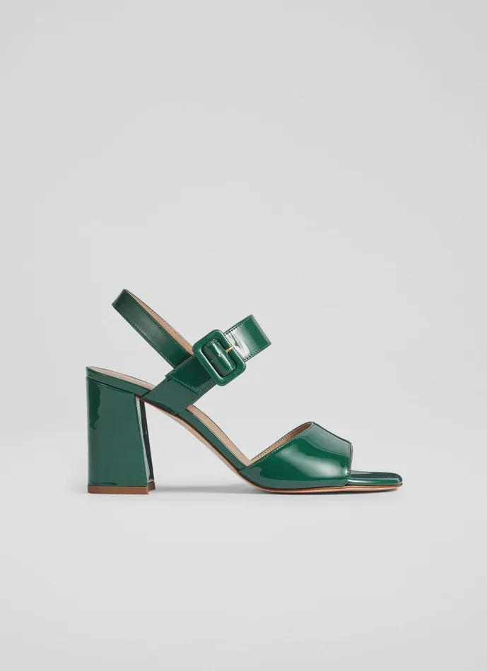 Women Rae Green Patent Leather Large Buckle Sandals Evergreen LKBennett Sandals Women Rae Green Patent Leather Large Buckle Sandals Evergreen LKBennett Sandals