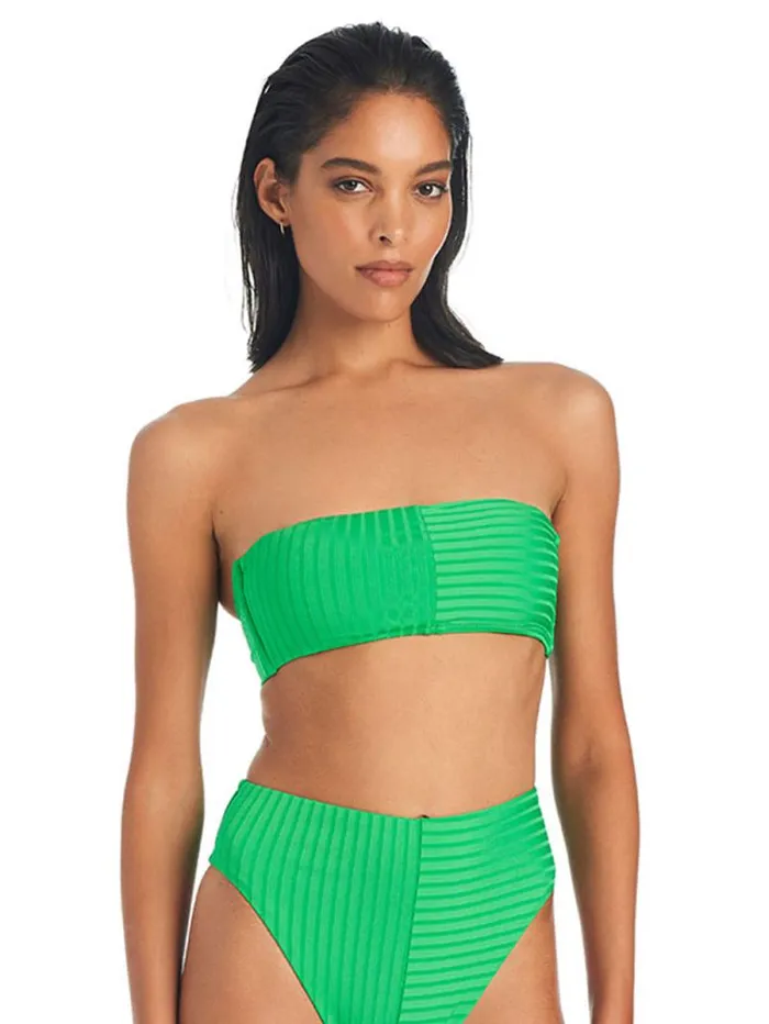 Women Refresh Rib Bandeau Bikini Top Green Flare Sanctuary Clothing Swim Tops