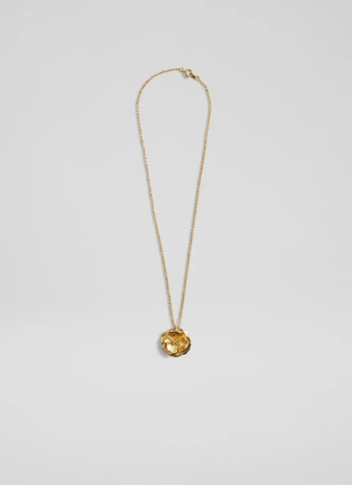Women Rose Crystal And Gold Flower Necklace LKBennett Jewellery
