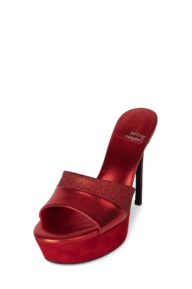 Women Sandal Jeffrey Campbell BORDERLINE Red Glitter Combo