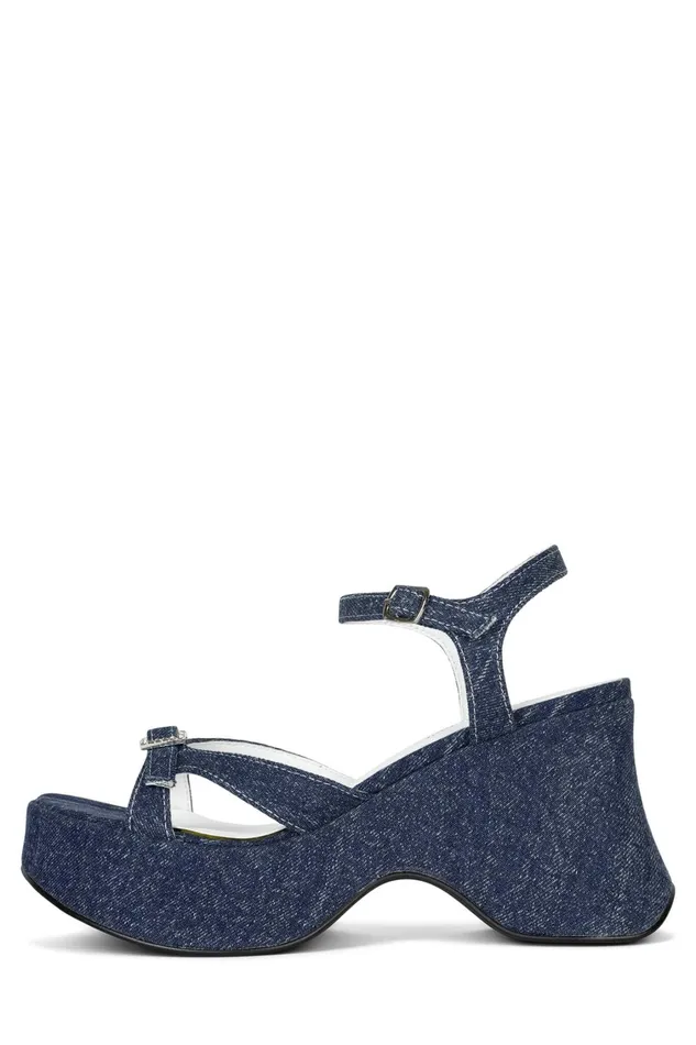 Women Sandal Jeffrey Campbell THROWBACK Dark Blue Denim Silver