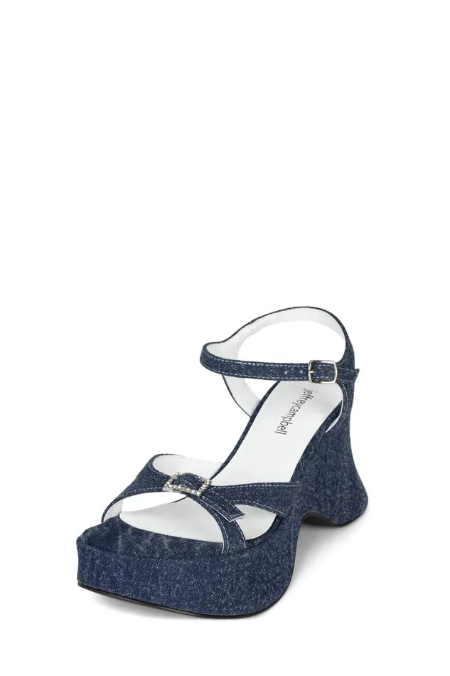 Women Sandal Jeffrey Campbell THROWBACK Dark Blue Denim Silver