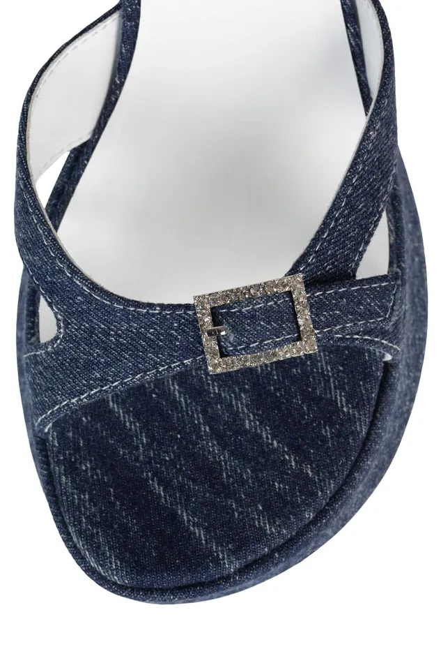 Women Sandal Jeffrey Campbell THROWBACK Dark Blue Denim Silver