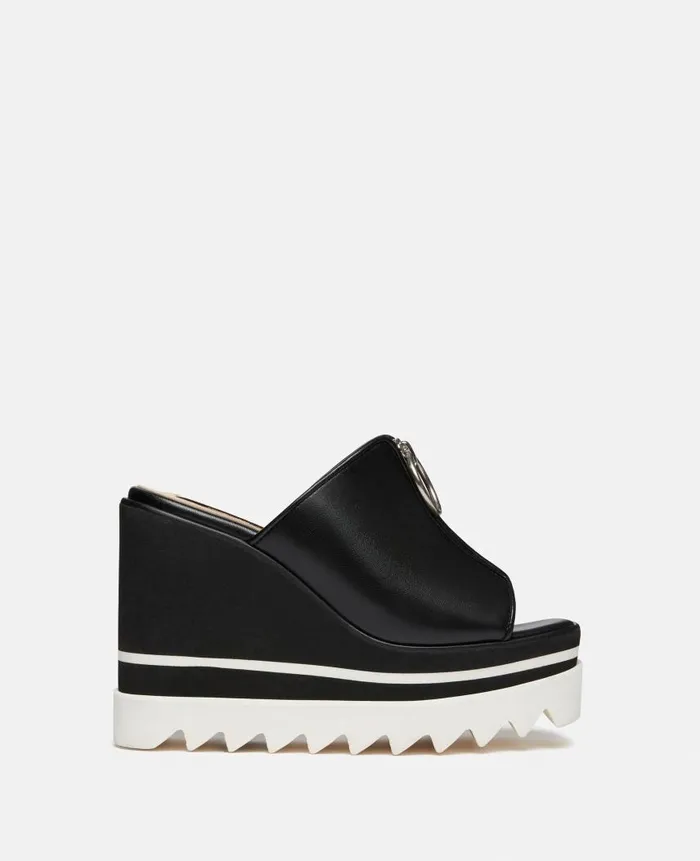 Women Sandals Stella McCartney SneakElyse Zip Slide Wedge Sandals Black