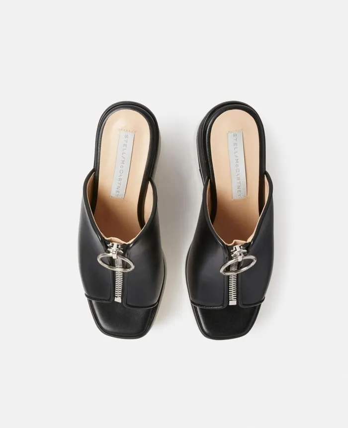 Women Sandals Stella McCartney SneakElyse Zip Slide Wedge Sandals Black