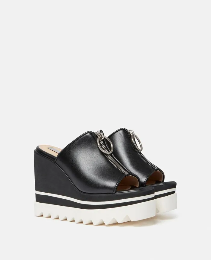 Women Sandals Stella McCartney SneakElyse Zip Slide Wedge Sandals Black
