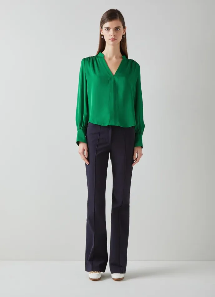Women Selina Green Collarless Blouse Green LKBennett Tops Women Selina Green Collarless Blouse Green LKBennett Tops