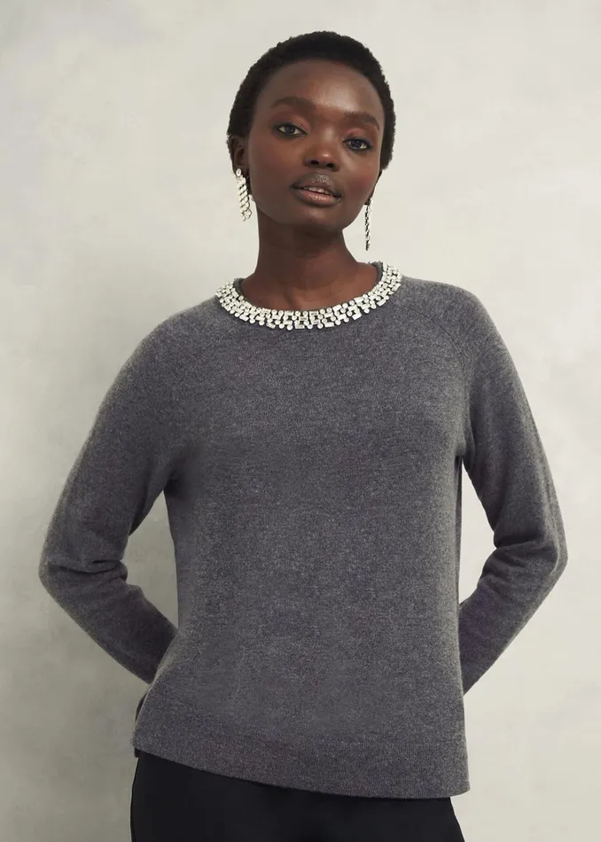 Women Sherry Jumper With Cashmere Charcoal Grey Hobbs Jumpers and Cardigans