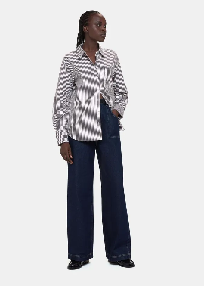 Women Shirts and Blouses Whistles Black Stripe Relaxed Fit Shirt