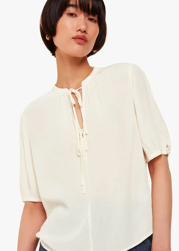 Women Shirts and Blouses Whistles White Jessie Tie Front Blouse