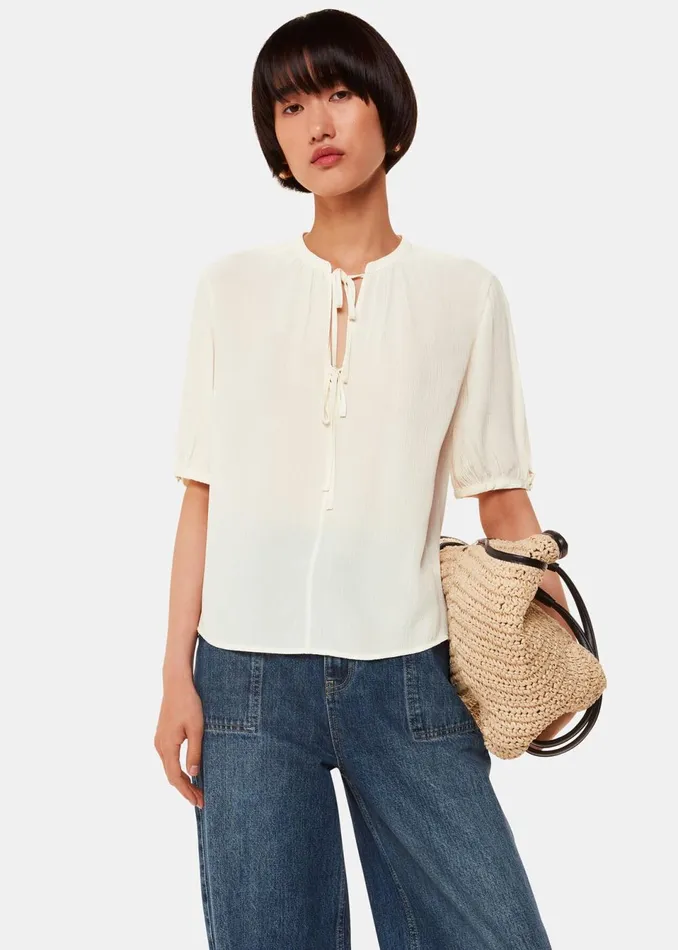 Women Shirts and Blouses Whistles White Jessie Tie Front Blouse