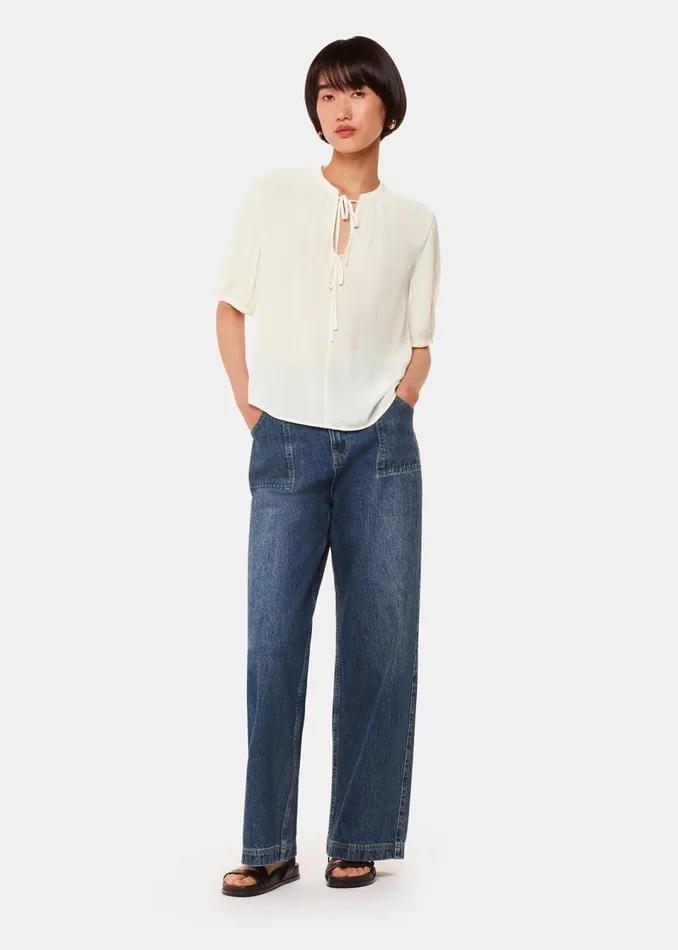 Women Shirts and Blouses Whistles White Jessie Tie Front Blouse