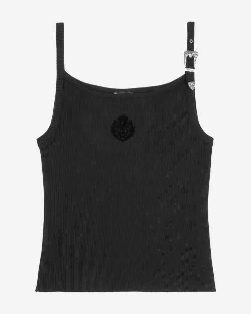 Women Shirts and Tops The Kooples Black Ribbed Tank Top Black