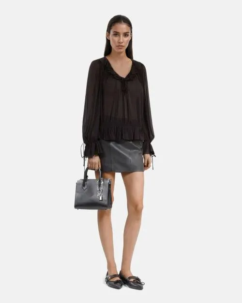 Women Shirts and Tops The Kooples Black Ruffled Top Black Stone