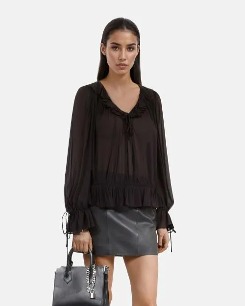 Women Shirts and Tops The Kooples Black Ruffled Top Black Stone