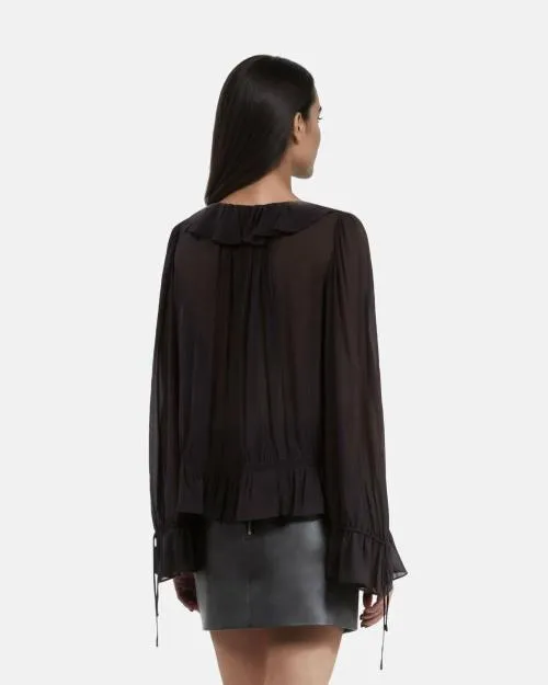 Women Shirts and Tops The Kooples Black Ruffled Top Black Stone