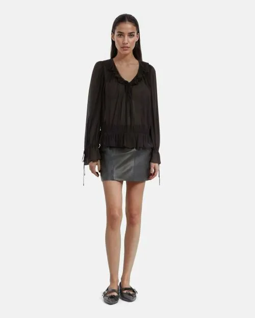 Women Shirts and Tops The Kooples Black Ruffled Top Black Stone