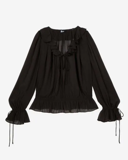 Women Shirts and Tops The Kooples Black Ruffled Top Black Stone