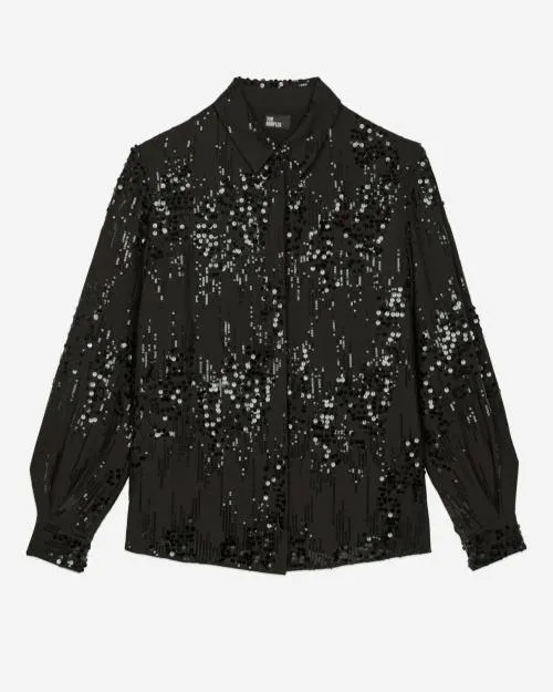Women Shirts and Tops The Kooples Black Sequin Shirt Black