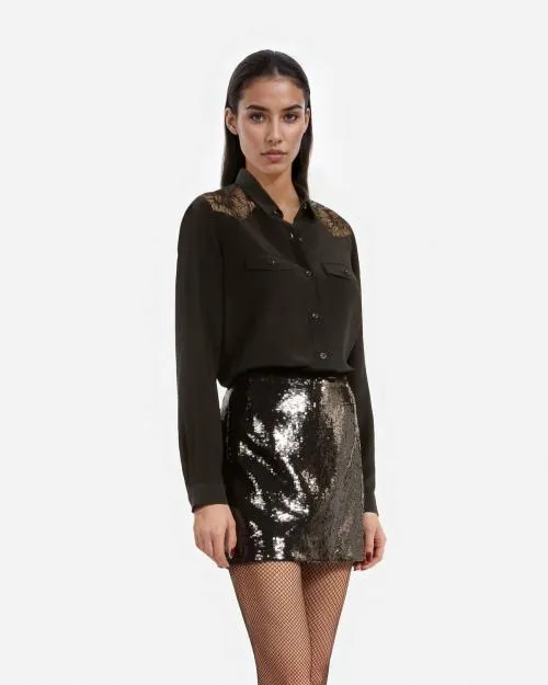 Women Shirts and Tops The Kooples Black Silk Shirt Black