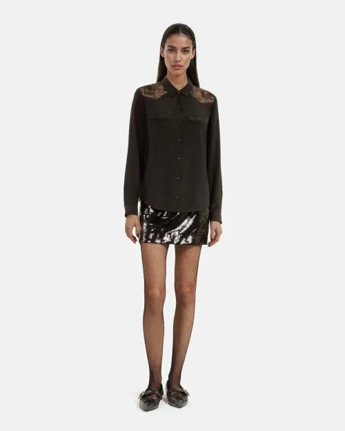 Women Shirts and Tops The Kooples Black Silk Shirt Black