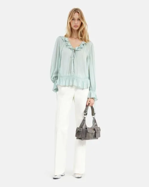 Women Shirts and Tops The Kooples Blue Ruffled Top Bluegreen