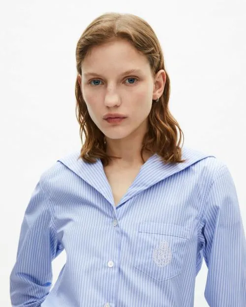 Women Shirts and Tops The Kooples Striped Poplin Shirt Blue White