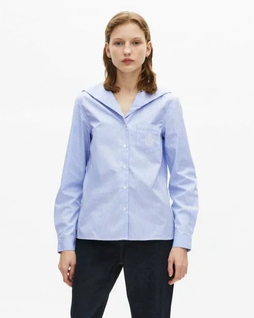 Women Shirts and Tops The Kooples Striped Poplin Shirt Blue White